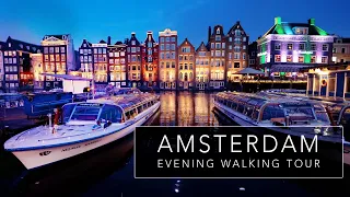 Amsterdam, Netherlands - Night Cinematic Walking Tour 4K UltraHD city sounds ASMR