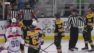 Zdeno Chara cross checks Brendan Gallagher in the face