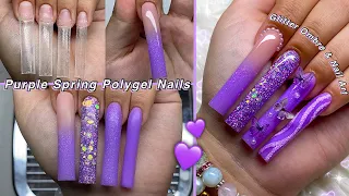 PURPLE SPRING POLYGEL NAILS💜 GLITTER OMBRE & NAIL ART | Nail Tutorial