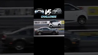 Mustang vs Smart Car Drag Race Challenge #race #mustangs #smartcars #becauseracecar