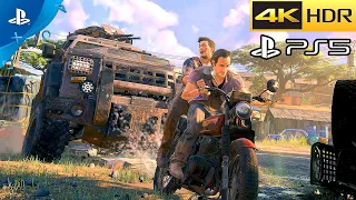 Nate & Sam Epic Convoy Bike Chase Set Piece - Uncharted 4: A Thief's End PS5 [4K HDR 60FPS]