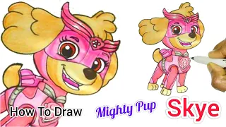 How To Draw + Color A Mighty Pup  Skye Easy | Mighty Pup Skye Drawing Step By Step