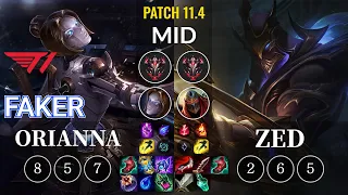 T1 Faker Orianna vs Zed Mid - KR Patch 11.4