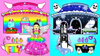 Paper Dolls Dress Up - POP IT Angel VS Black Ghost Dresses - Barbie New Home Quiet Book