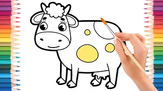How to Coloring A COW step by step easy drawing for kids