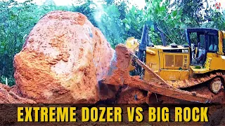 Huge Mountain Rock Moved by Caterpillar Bulldozer on The Mountain