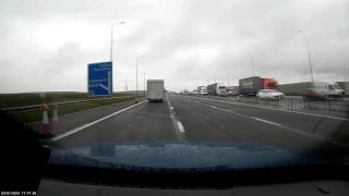 M62 caravan wreck. Closed 2 lanes 27th July 2017