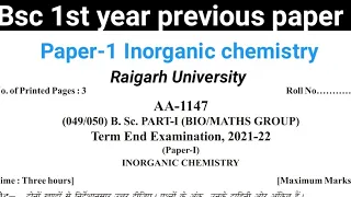 Snpv Bsc 1st year previous year question paper Chemistry paper-1 inorganic chemistry