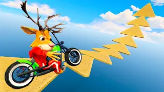 Cervos em um parkour de motocicleta | Deer on Motorcycle Parkour drive Doritos Ramp Challenge GTA 5