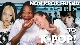 My NON-KPOP FRIEND reacts to K-POP! (got7, weeekly, treasure, iz*one & blackpink)
