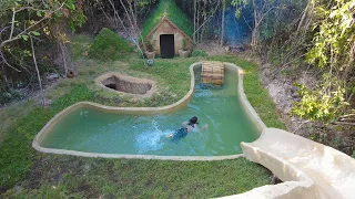 Girl build The Most Beautiful Underground Swimming Pool around Underground House