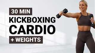 30 MIN KICKBOXING CARDIO WORKOUT | + Light Weights for Toned Arms | Full Body HIIT | Super Sweaty