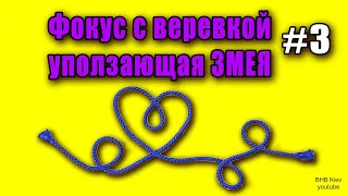 Уползающая ЗМЕЯ. Простой фокус с веревкой. Обучение / фокус с ниткой, веревочкой