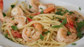 Shrimp Scampi & Pasta - Linguine With Lemon Butter Garlic White Wine Sauce