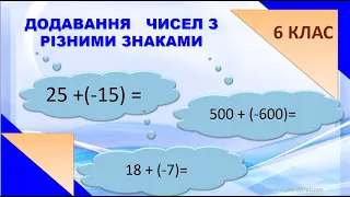 Додавання чисел з різними знаками. 6 клас