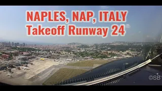 Naples, NAP, Italy: Spectacular takeoff with immediate south turn: Cockpit view Airbus 320 + audio