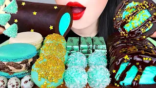 ASMR MINT CHOCOLATE CAKE, FROZEN JELLY, GOLD POP DESSERT, MACARON, CANDY MILK COOKING&EATING MUKBANG