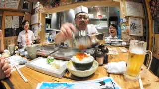 Naha Street Food Village Sushi - Salmon caviar ritual