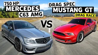 750hp C63 AMG Faces Twin Turbo Mustang on Big Slicks // THIS vs THAT