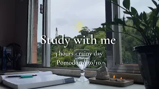 STUDY WITH ME - 3 HOURS on a rainy day | pomodoro 50/10 | calm piano break