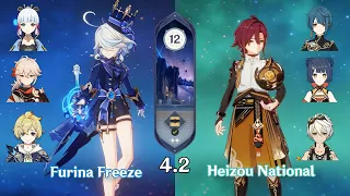 4.2 Spiral Abyss Floor 12 - C0 Furina Freeze and C6 Heizou National - Genshin Impact