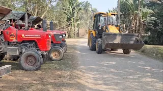 JCB 3dx eco working with powertrac euro 50 !! Mahindra sarpanch !! Mahindra Arjun !! eicher 380