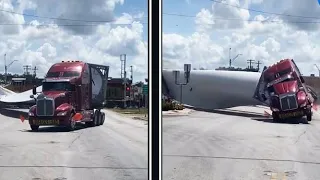 Train in Texas collides with Truck hauling Wind Turbine Blade | Shocking Clips.