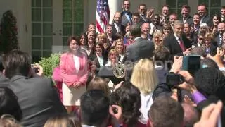 OBAMA WALKS OUT W TEACHER OF THE YEAR