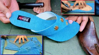 Make slippers for old jeans 👉👖How to make | slipper making | homemade slippers || ladies chappal