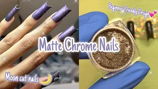 Matte Chrome Nails | Beginner Friendly Nails | BORN PRETTY Gel Polish | Moon Cut Nails 🌙 ✨