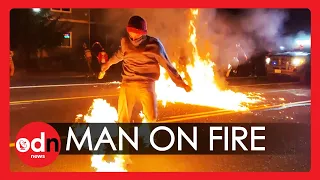 Dramatic Scenes As Man Catches Fire at Portland Protest
