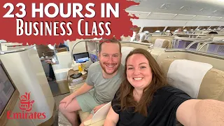 TRAVEL DAY VLOG! ✈️ Flying Emirates Business Class London to Auckland 🌎 Honeymoon Trip & A380 Review