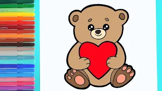 Как нарисовать мишку с сердцем | Простой рисунок медведя | How to draw a bear with a heart.