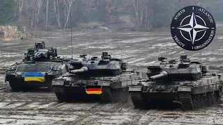 The crazy action of the German Leopard 2A6 tank ambushes a Russian T-90SM convoy on its way