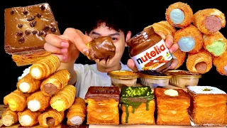 ASMR 바사삭 말차 초코 치즈 커스터드크림 파이 사각버터빵 컵케이크 먹방~! Chocolate Cheese Cream Bread With Oreo Cup Cake MuKBang!