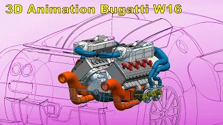 Advanced details of how the Bugatti Veyron W16 engine works in 3D 🤯