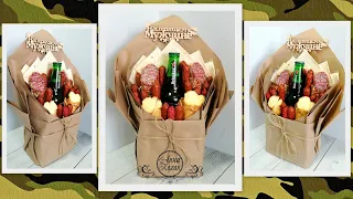 MEN'S BOUQUET FOR FEBRUARY 23 WITH YOUR OWN HANDS🍟COMPOSITION OF SAUSAGE, CHEESE AND DRINK🍟