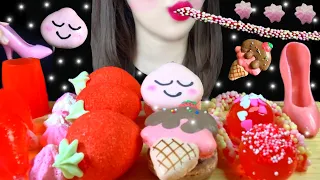 ASMR 💗RED&PINK FOOD💗, EDIBLE CUP, SHOE, TOK JELLY, STRAWBERRY MARSHMELLOW, MACARON, ROPE JELLY