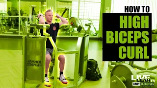 How To Do A SEATED HIGH MACHINE BICEPS CURL (Hammer Strength) | Exercise Demonstration Video
