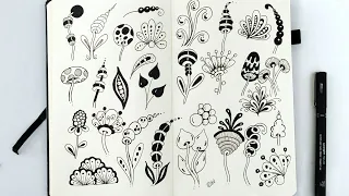 Flower doodles, zen doodle art and tangle art: sample pattern drawings for beginners