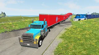 Long Giant Truck Accidents on Railway and Train is Coming #10 | BeamNG Drive