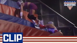 Gladiator Sabre Dives Over Contender During Pyramid Event! | American Gladiators