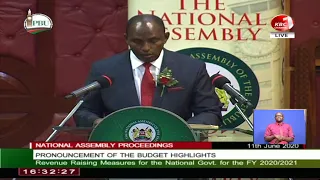 Treasury CS Ukur Yatani reading the Budget 2020/2021 Financial Year