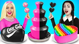 Wednesday vs Barbie Cooking Challenge | Pink vs Black Color Challenge by YUMMY JELLY