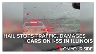 Hail stops traffic and damages cars on Interstate 55 in Illinois