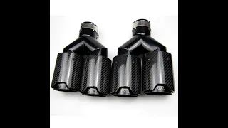 MP Style Dual Pipe Y Style Glossy Carbon Fiber + Black Stainless Steel Exhaust Muffler Tips