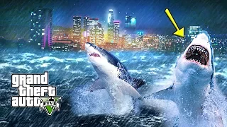 INSANE TSUNAMI WITH SHARKS DESTROYS LOS SANTOS !!! GTA V APOCALYPSE MOD