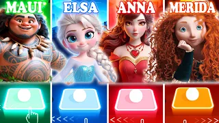 Maui Vs Baby Elsa Vs Anna Vs Merida - Tiles Hop! WHO WON?