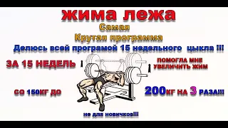 Жим лежа!!! Супер крутая программа! Увеличил жим за 15 недель со 150кг до 200кг на 3 раза!