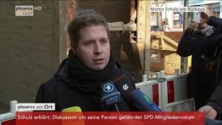 Reaktion von Kevin Kühnert zum Verzicht von Martin Schulz auf den Außenministerposten am 09.02.2018